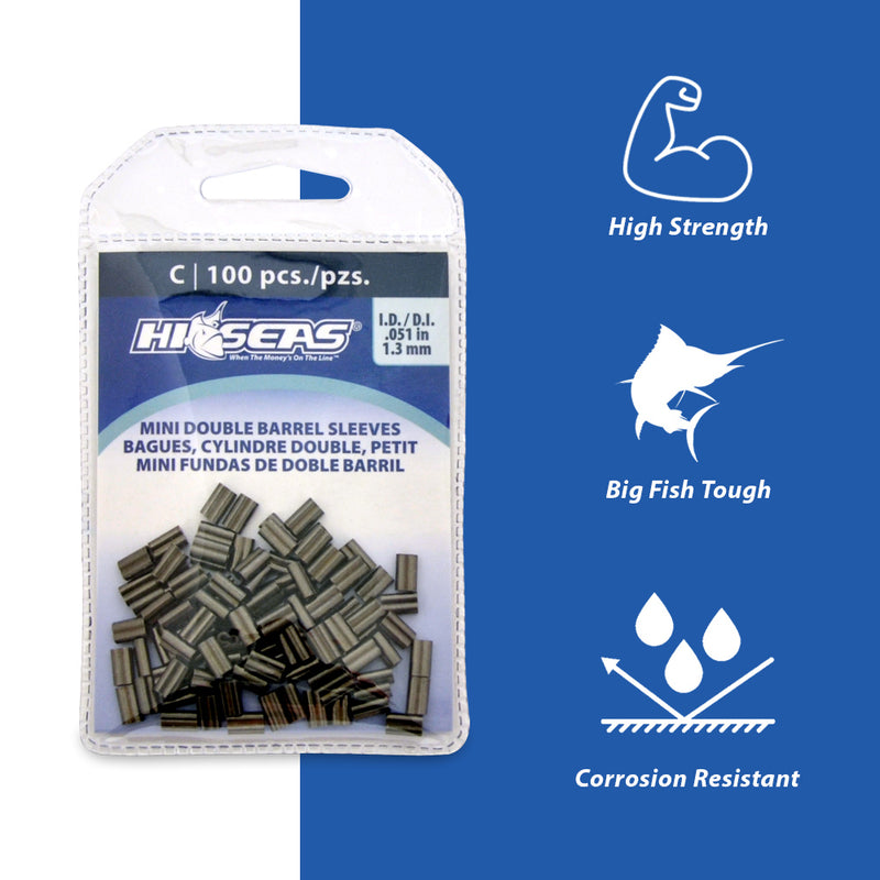 Hi-Seas Mini Double Barrel Crimp Sleeves - 60 Piece Copper Fishing Set