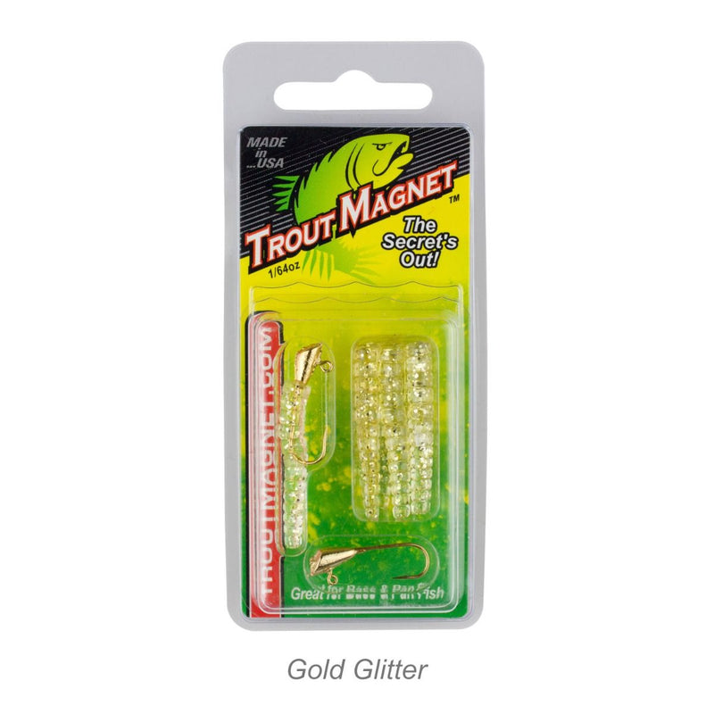 Leland Lures Trout Magnet Jig - 1/64 Oz Shad Dart Head With Grub, Gold Glitter