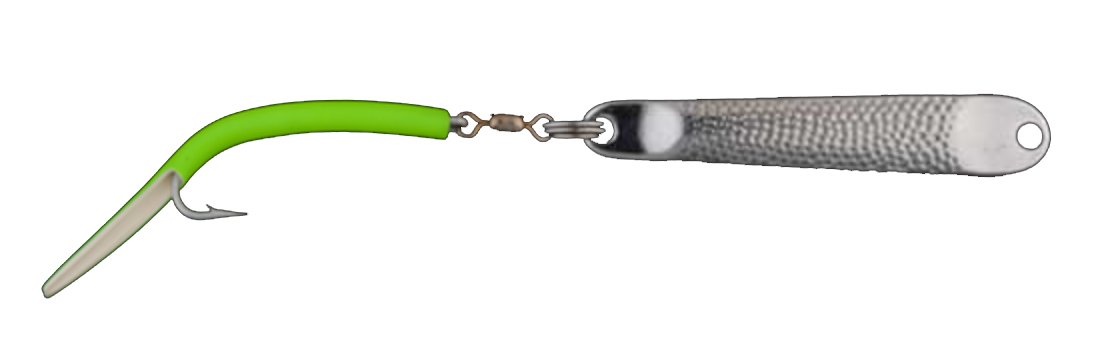 Hopkins No=Eql Hammered Spoon SIngle Hook w/ Green Tube – White